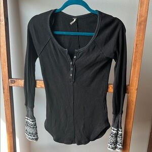 Free People - Black Long Sleeve Henley Top